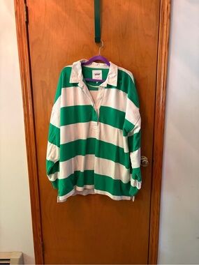 XXL Aerie Green and White Striped Rugby Shirt
